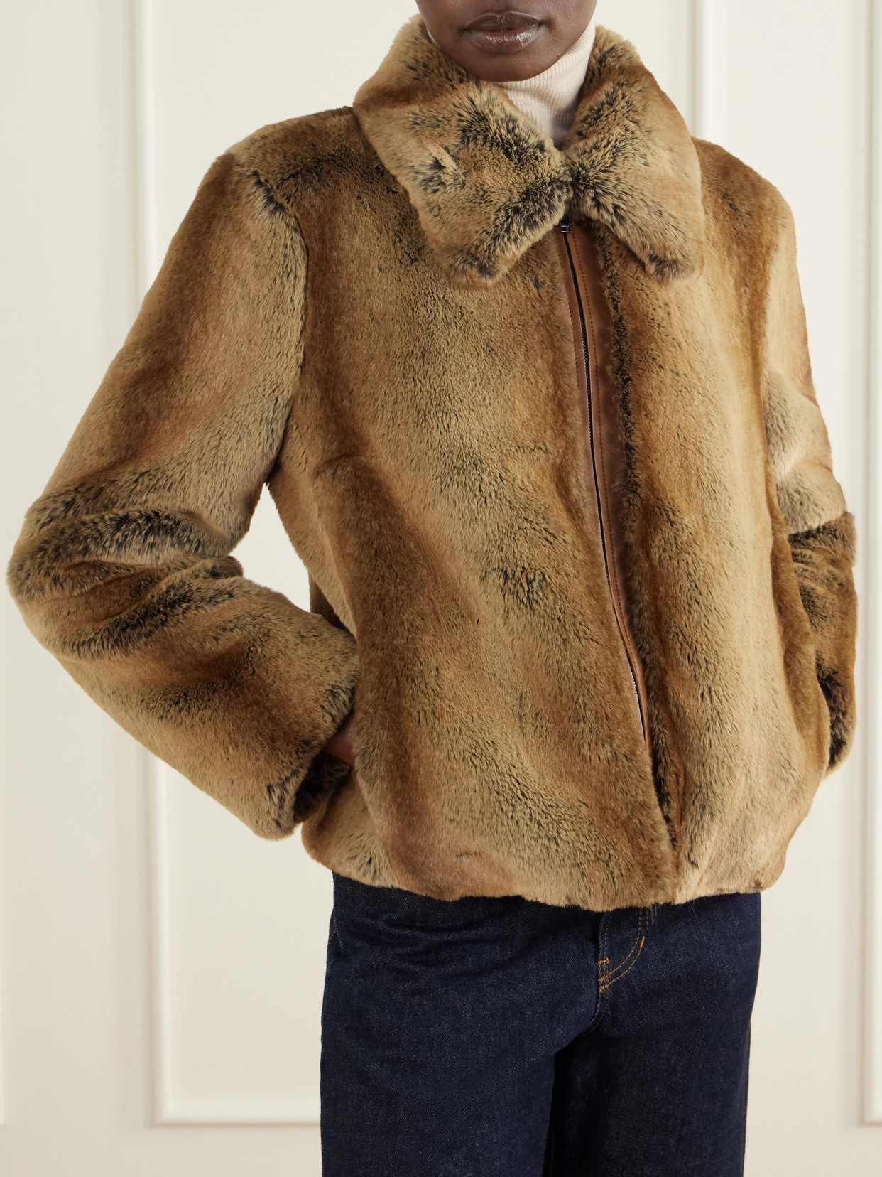 Mireia Leather-Trimmed Plush Jacket