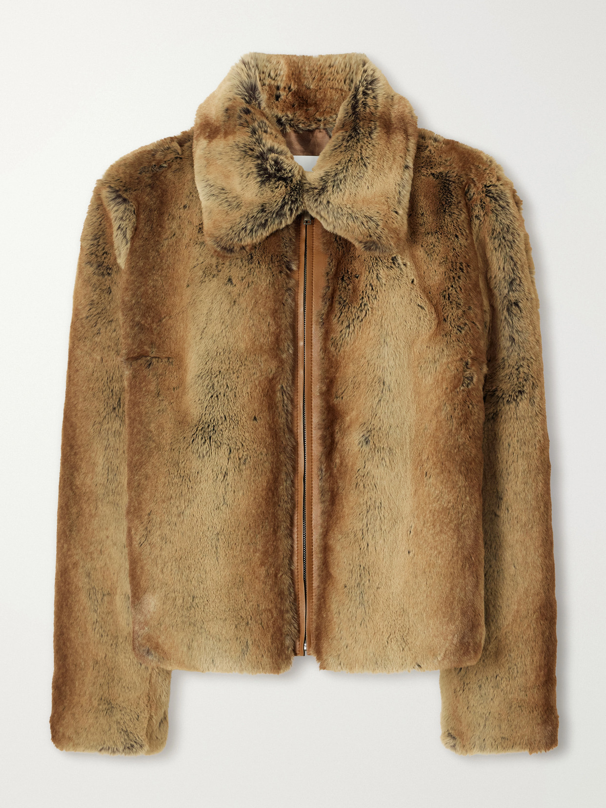 Veronica De Piante Mireia Leather-trimmed Plush Jacket In Brown