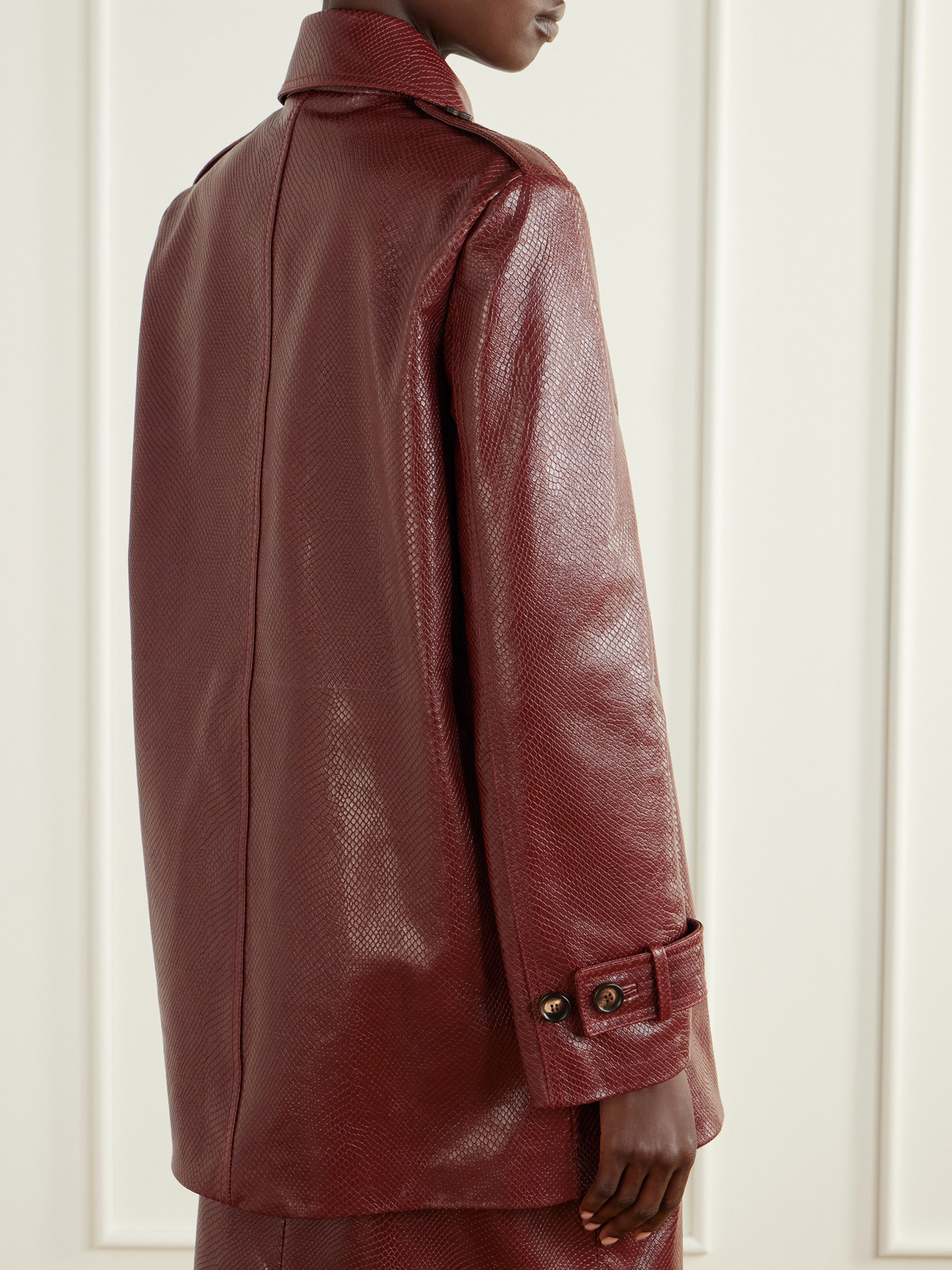 Charlotte Double-Breasted Snake-Effect Trench Coat
