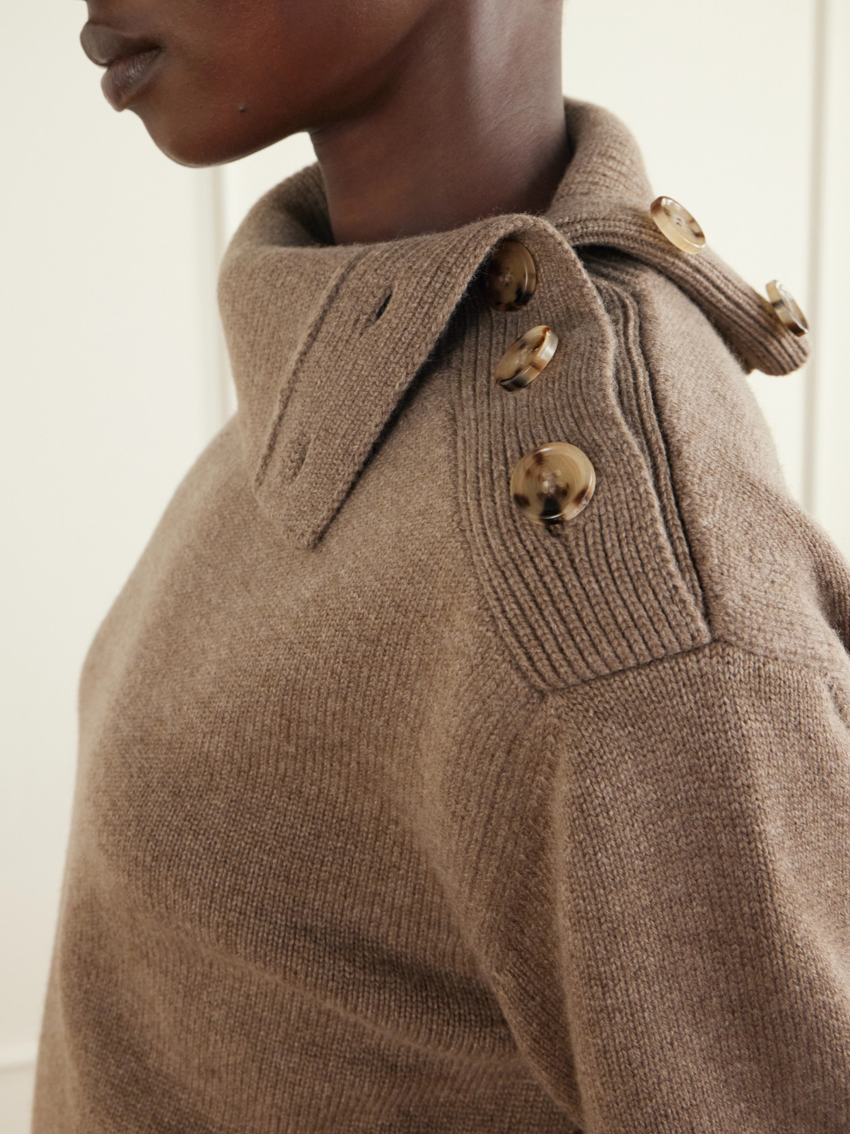 Cielo Buttoned Turtleneck Wool And Cashmere-Blend Sweater