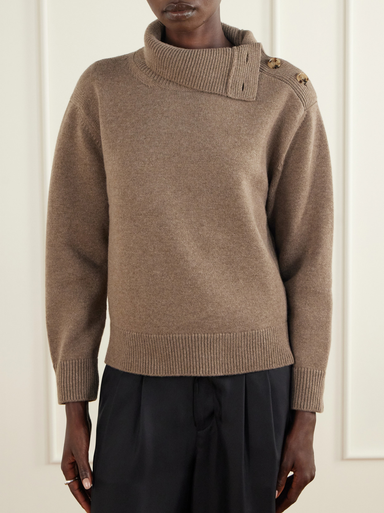 Cielo Buttoned Turtleneck Wool And Cashmere-Blend Sweater
