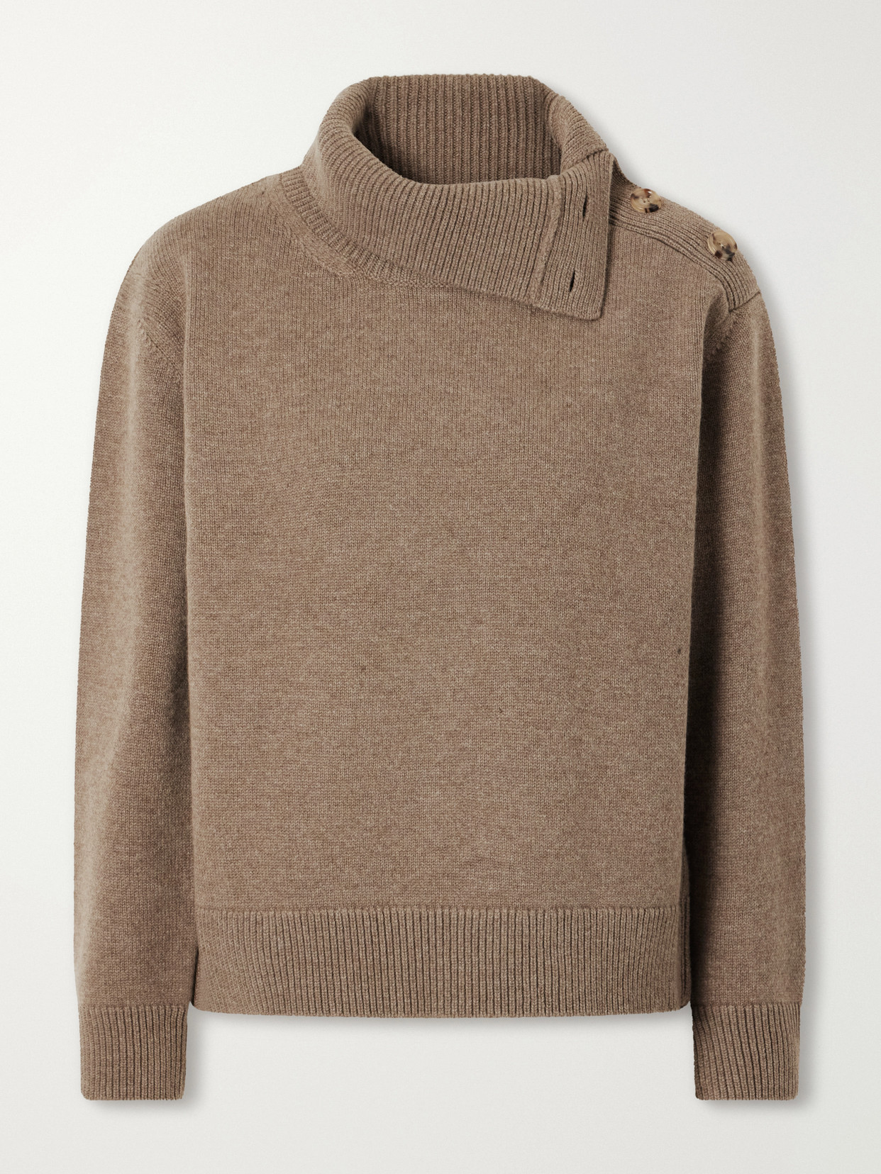 Veronica De Piante Cielo Buttoned Turtleneck Wool And Cashmere-blend Sweater In Brown