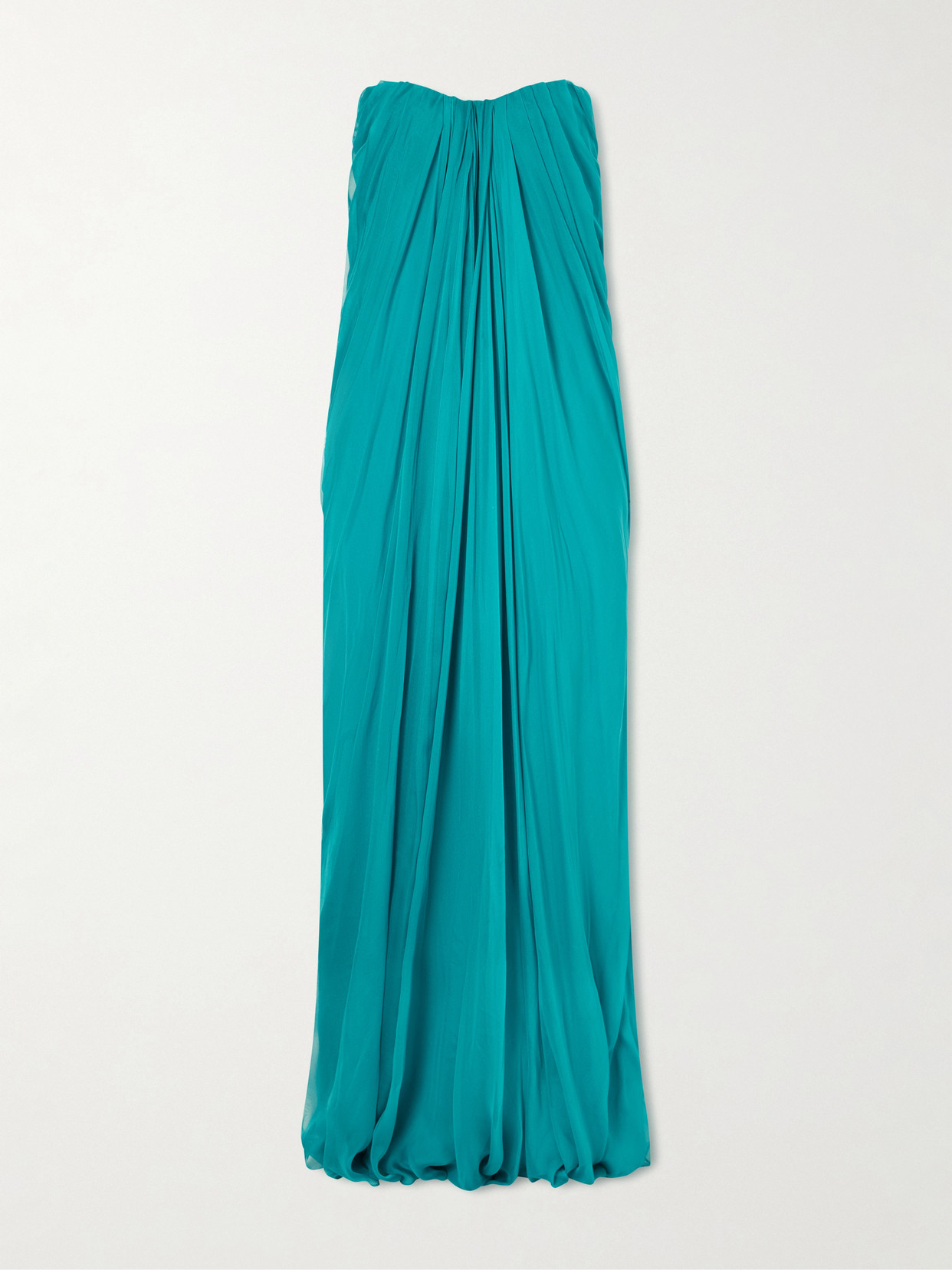 Alexander Mcqueen Strapless Draped Silk-chiffon Bustier Gown In Blue