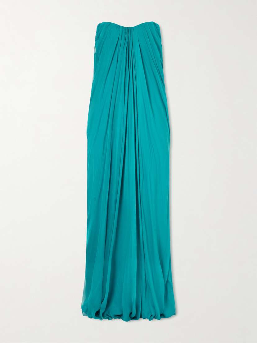 McQueen Strapless Draped Silk-chiffon Bustier Gown