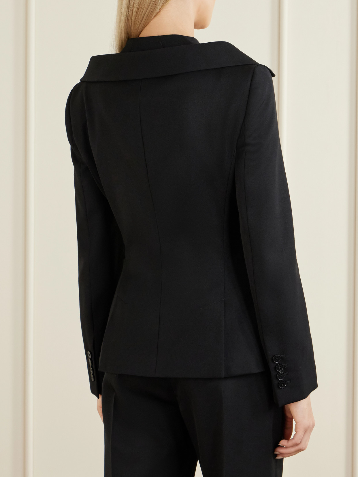 Alexander Mcqueen Mcqueen Off The Shoulder Wool Grain De Poudre Harness Jacket In Animal Print