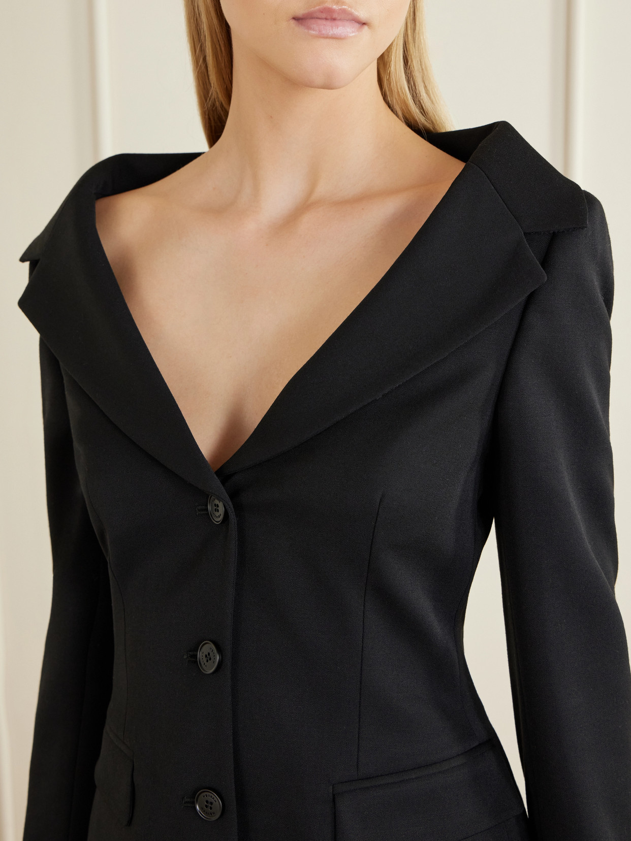 Alexander Mcqueen Mcqueen Off The Shoulder Wool Grain De Poudre Harness Jacket In Animal Print