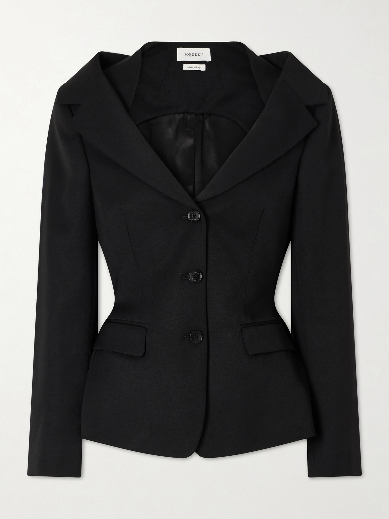 Alexander Mcqueen Mcqueen Off The Shoulder Wool Grain De Poudre Harness Jacket In Animal Print