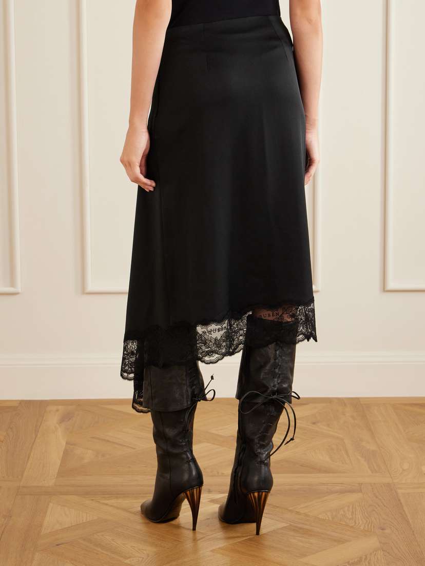McQueen Asymmetric Draped Lace-trimmed Crepe Midi Skirt | Thumbnail 4