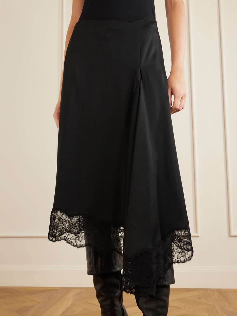 McQueen Asymmetric Draped Lace-trimmed Crepe Midi Skirt | Thumbnail 5