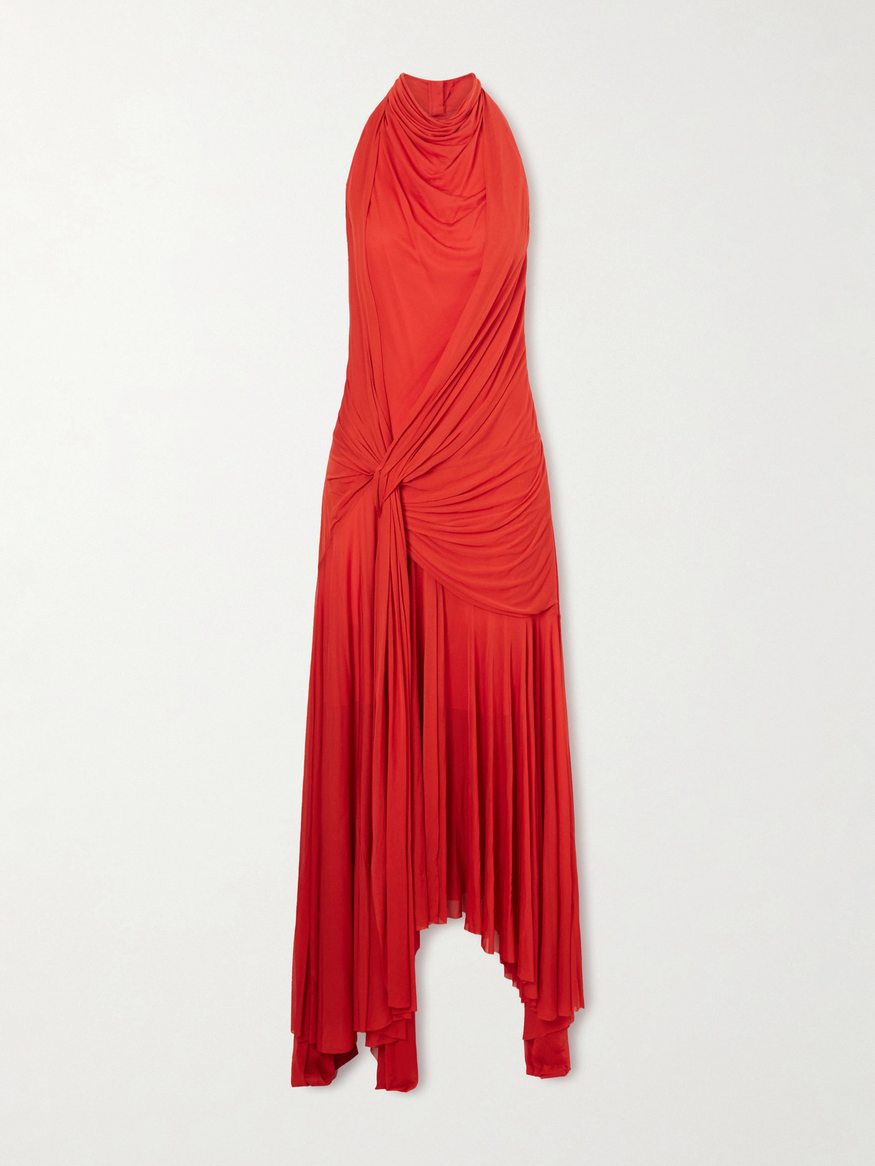 Alexander Mcqueen Draped Georgette Midi Dress In Red