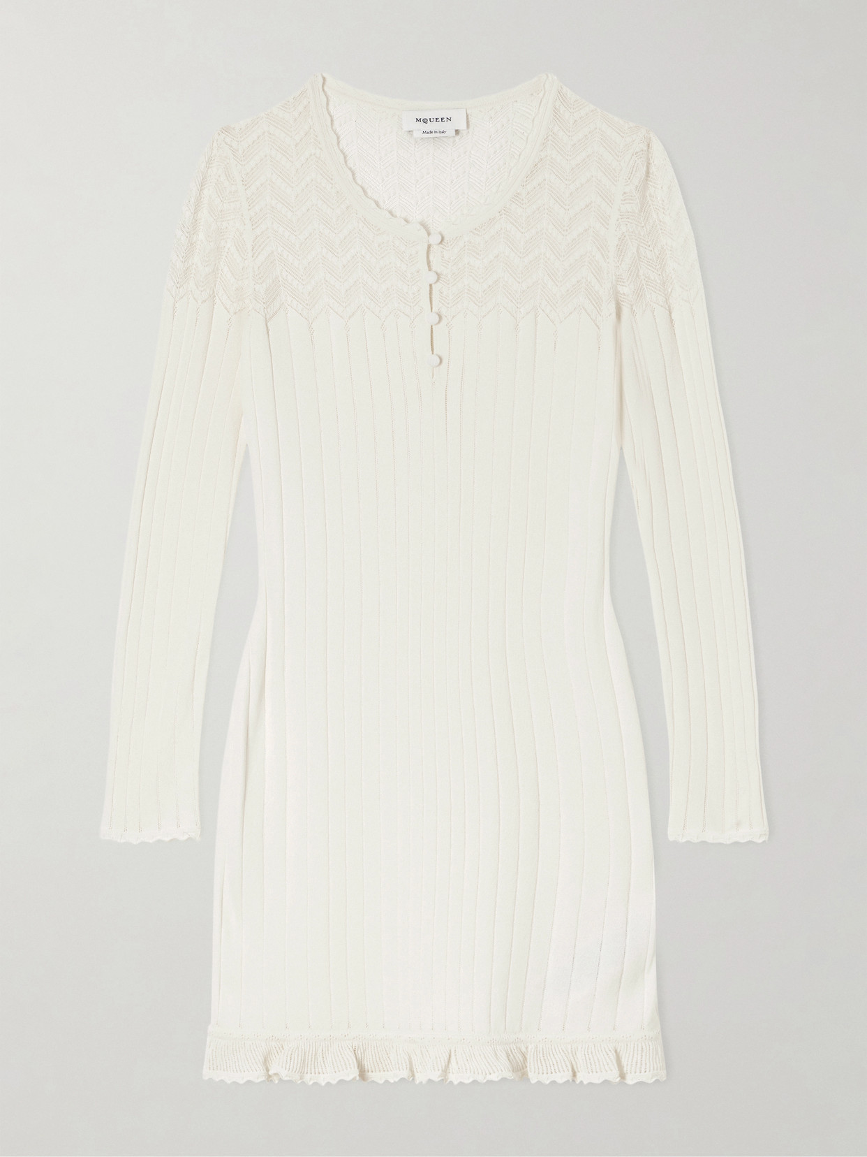 Alexander Mcqueen Embroidered Ribbed-knit Dress In White