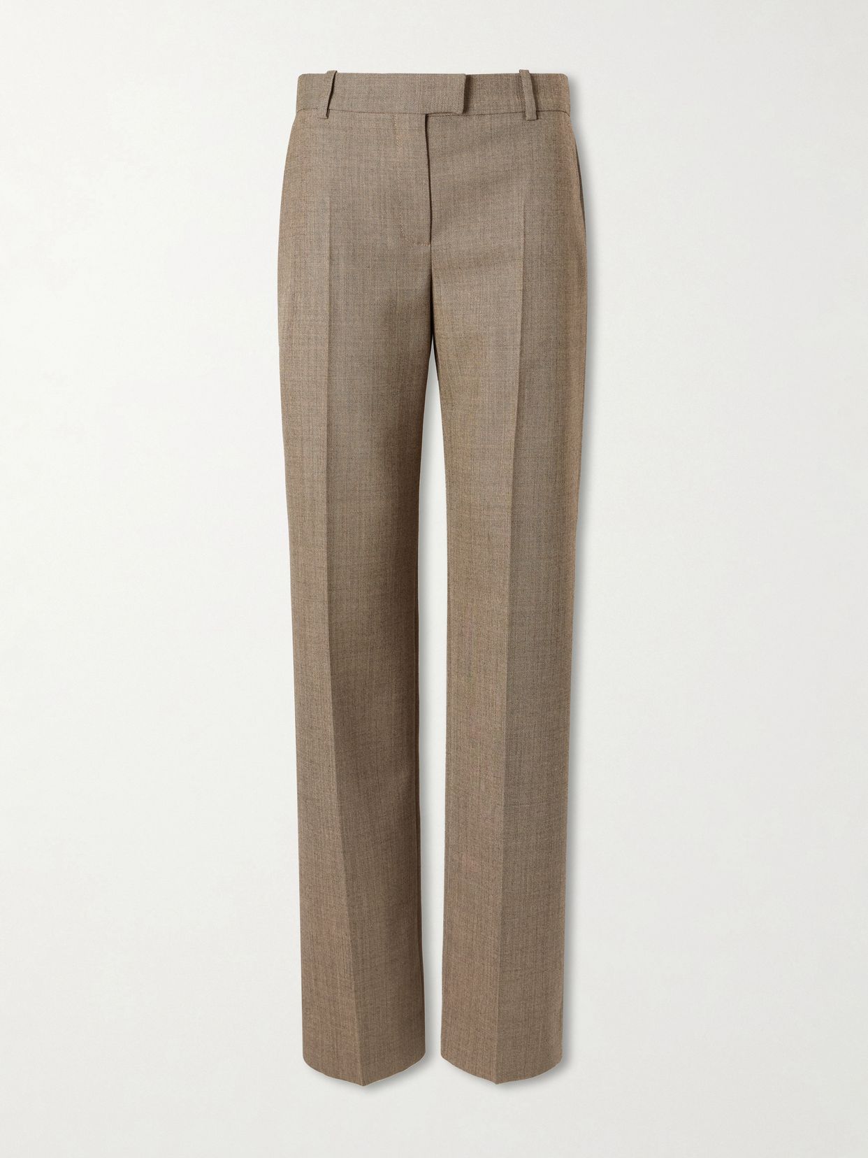 pleated wool gabardine straight leg pants