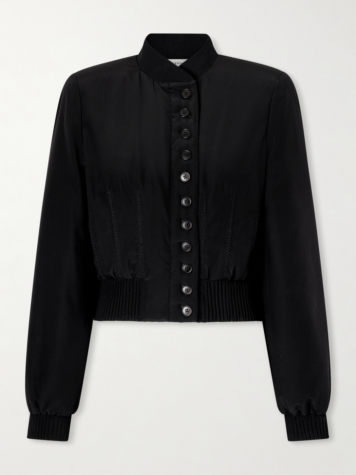 Alexander Mcqueen Embroidered Silk Crepe De Chine Bomber Jacket In Black