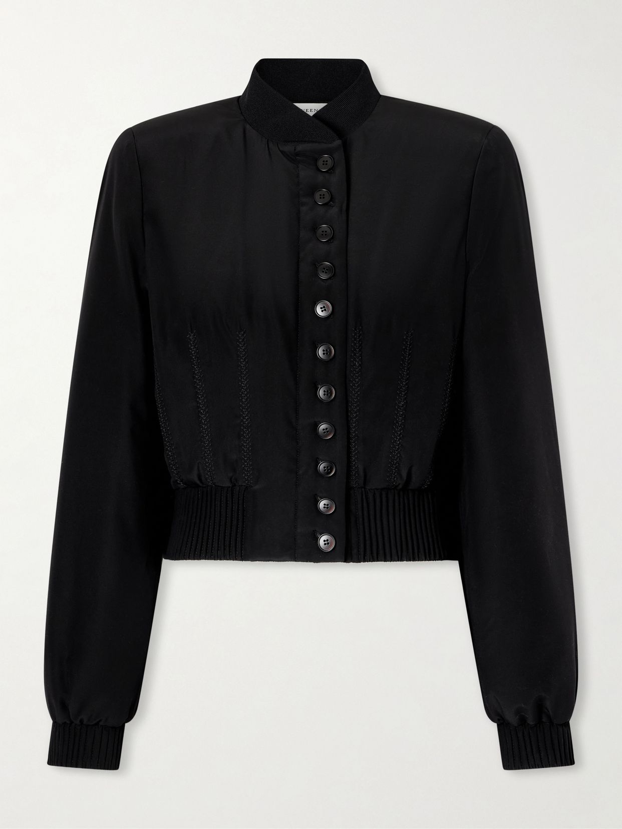 Embroidered silk crepe de chine bomber jacket
