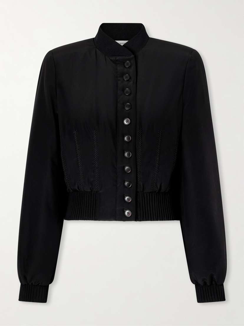 McQueen Embroidered Silk Crepe De Chine Bomber Jacket
