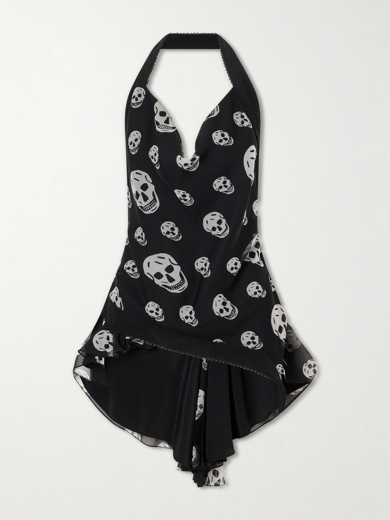 Alexander Mcqueen Printed Silk-crepe Halterneck Top In Black