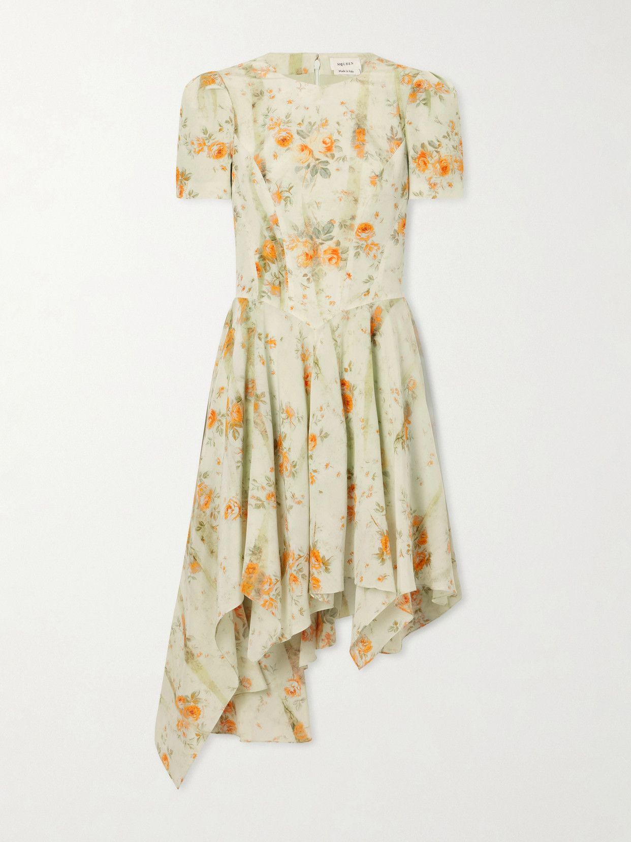 Alexander Mcqueen Asymmetric Floral-print Silk-crepe De Chine Mini Dress In Multi