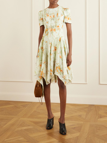 McQueen Asymmetric floral-print silk-crepe de chine mini dress