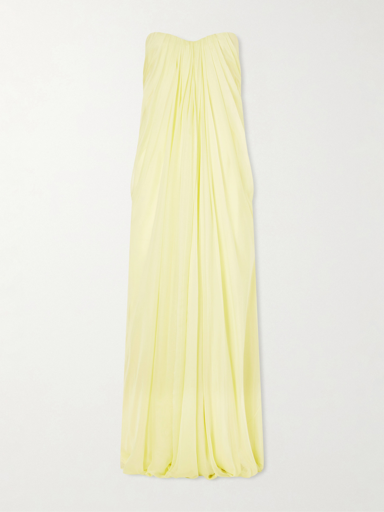 Alexander Mcqueen Strapless Draped Silk-chiffon Bustier Gown In Yellow