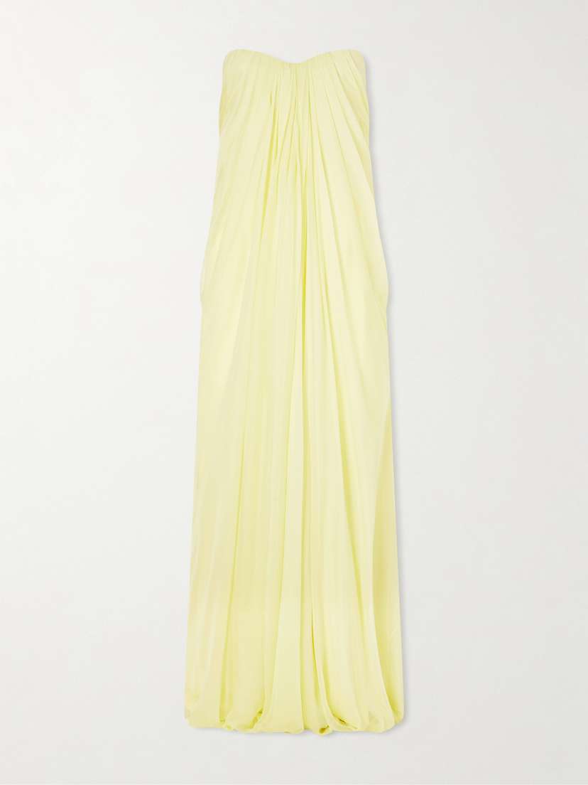 McQueen Strapless Draped Silk-chiffon Bustier Gown