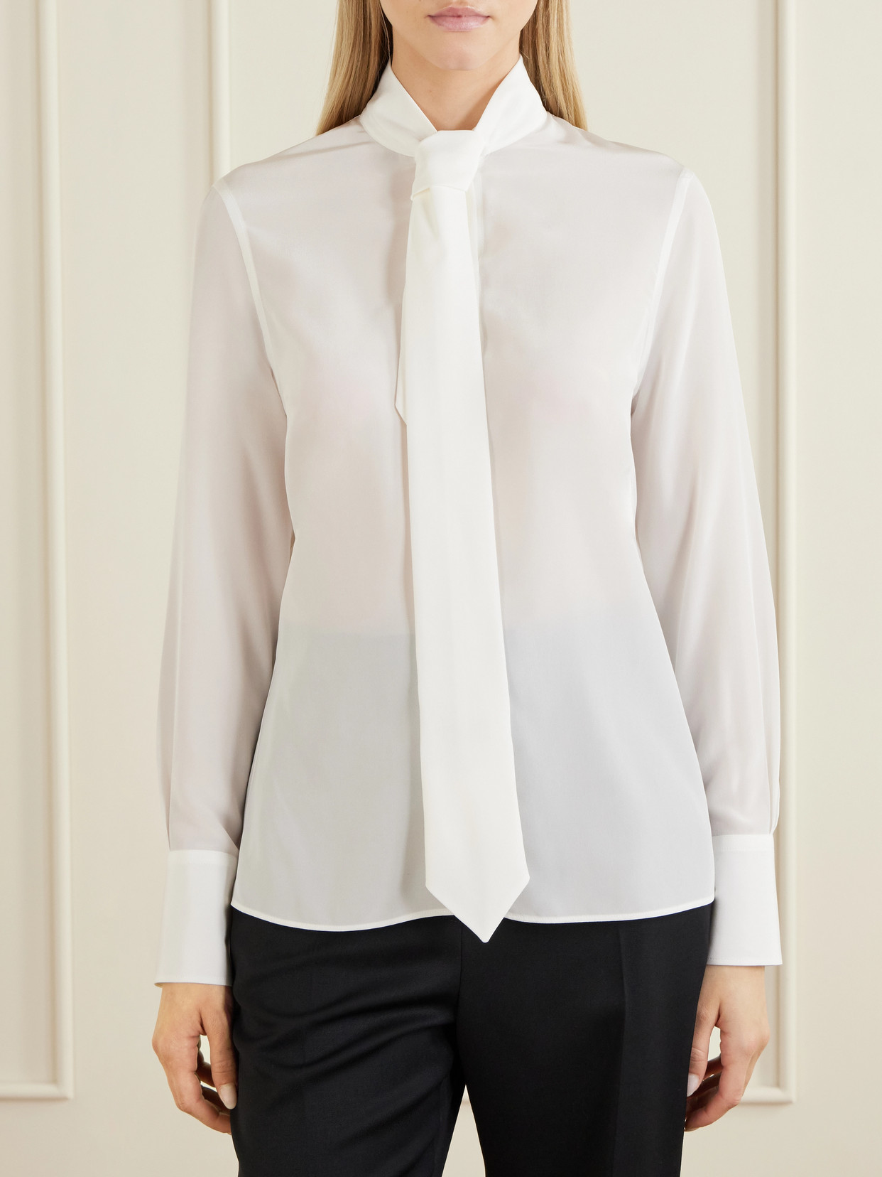 Tie-Detailed Silk-Twill Shirt