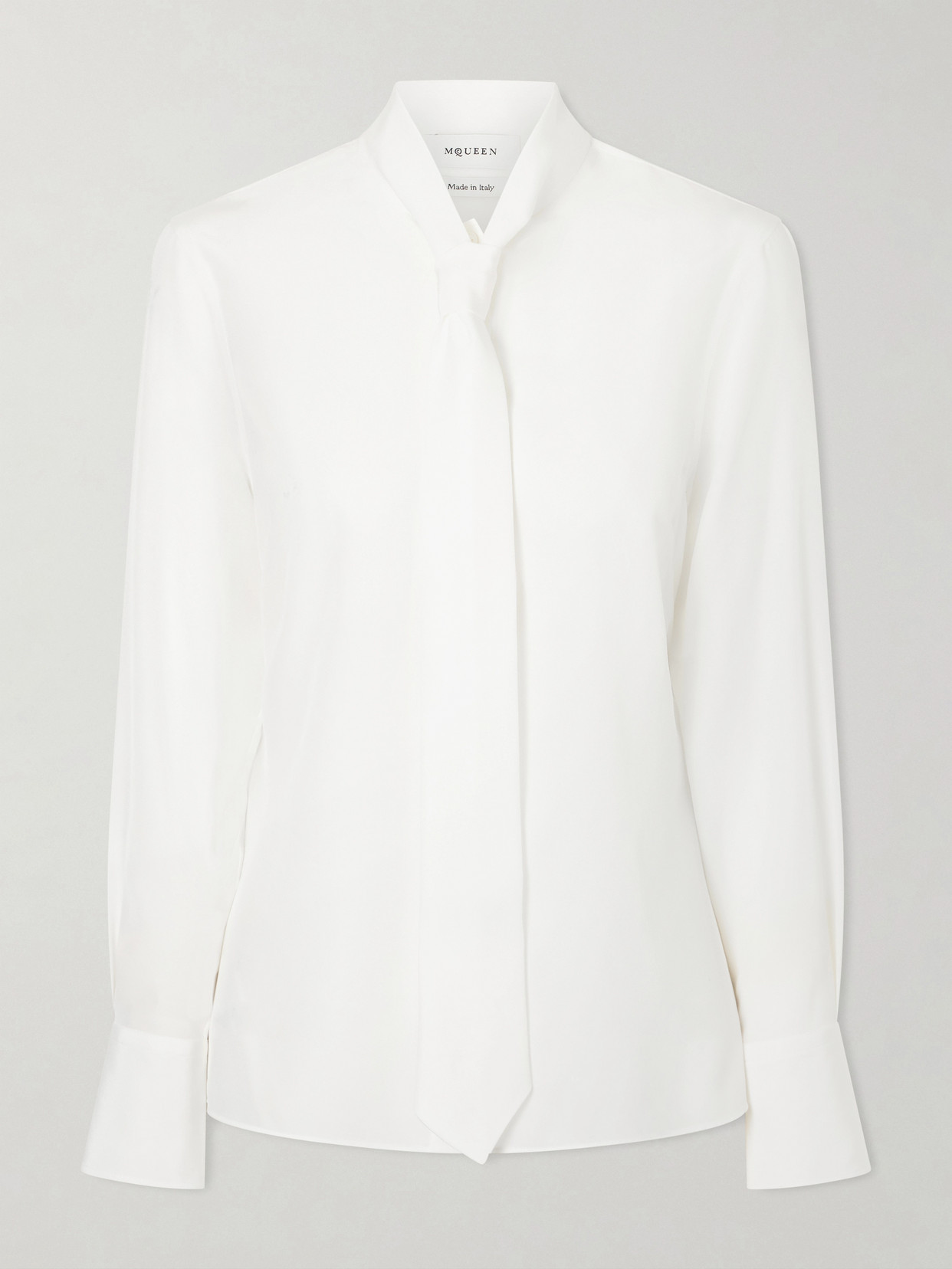 Alexander Mcqueen Tie-detailed Silk-twill Shirt In White