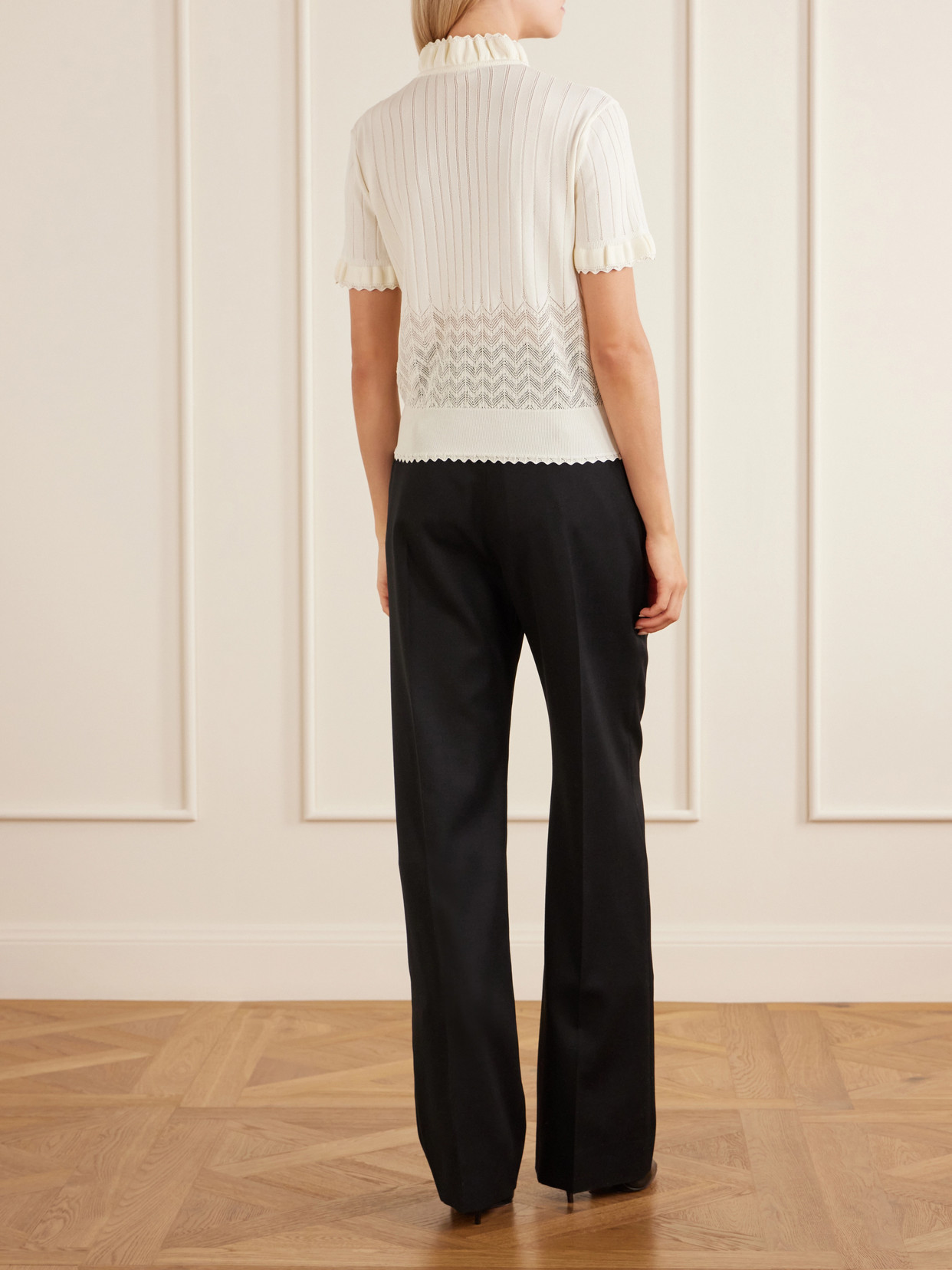 Tie-Detailed Crochet-Knit Polo