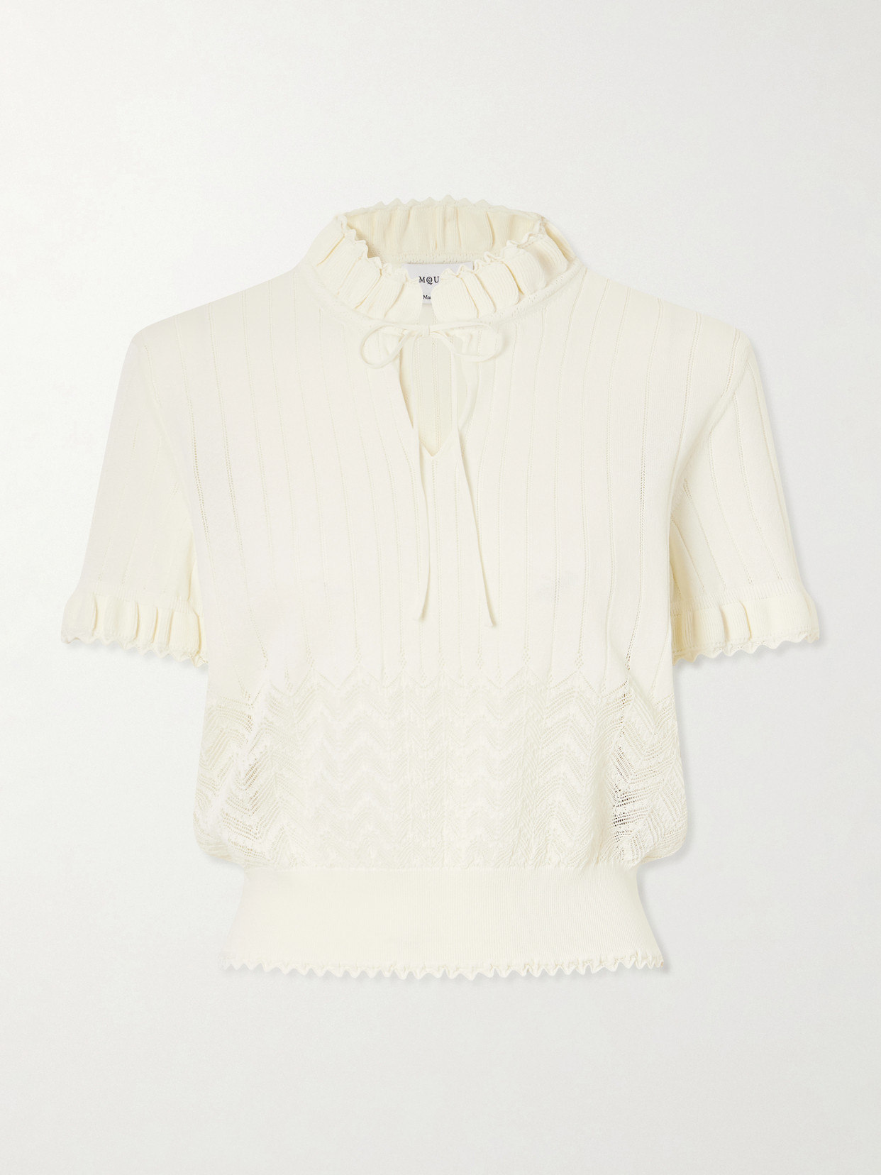 Alexander Mcqueen Tie-detailed Crocheted Polo Shirt In White