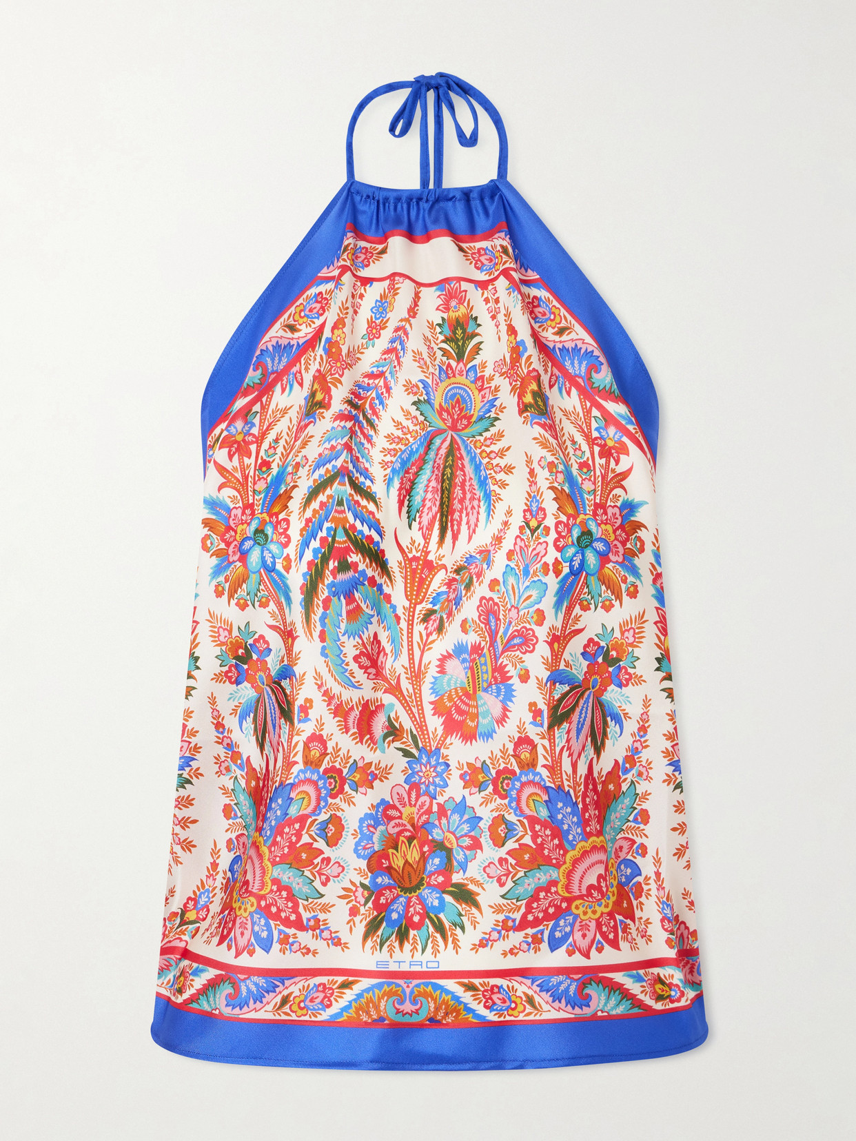 Etro Cropped Printed Silk-satin Halterneck Top In Multi