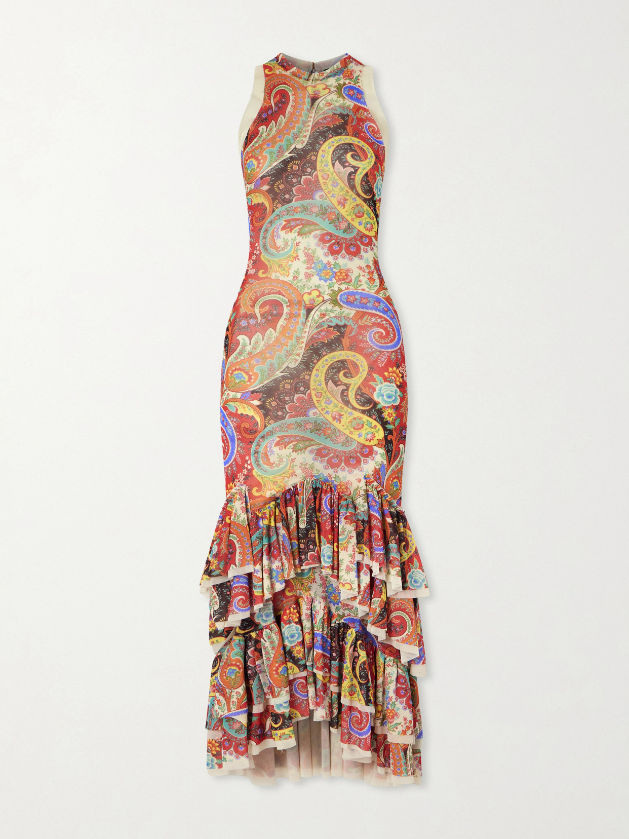 Etro Ruffled Paisley-print Chiffon Midi Dress In Multi