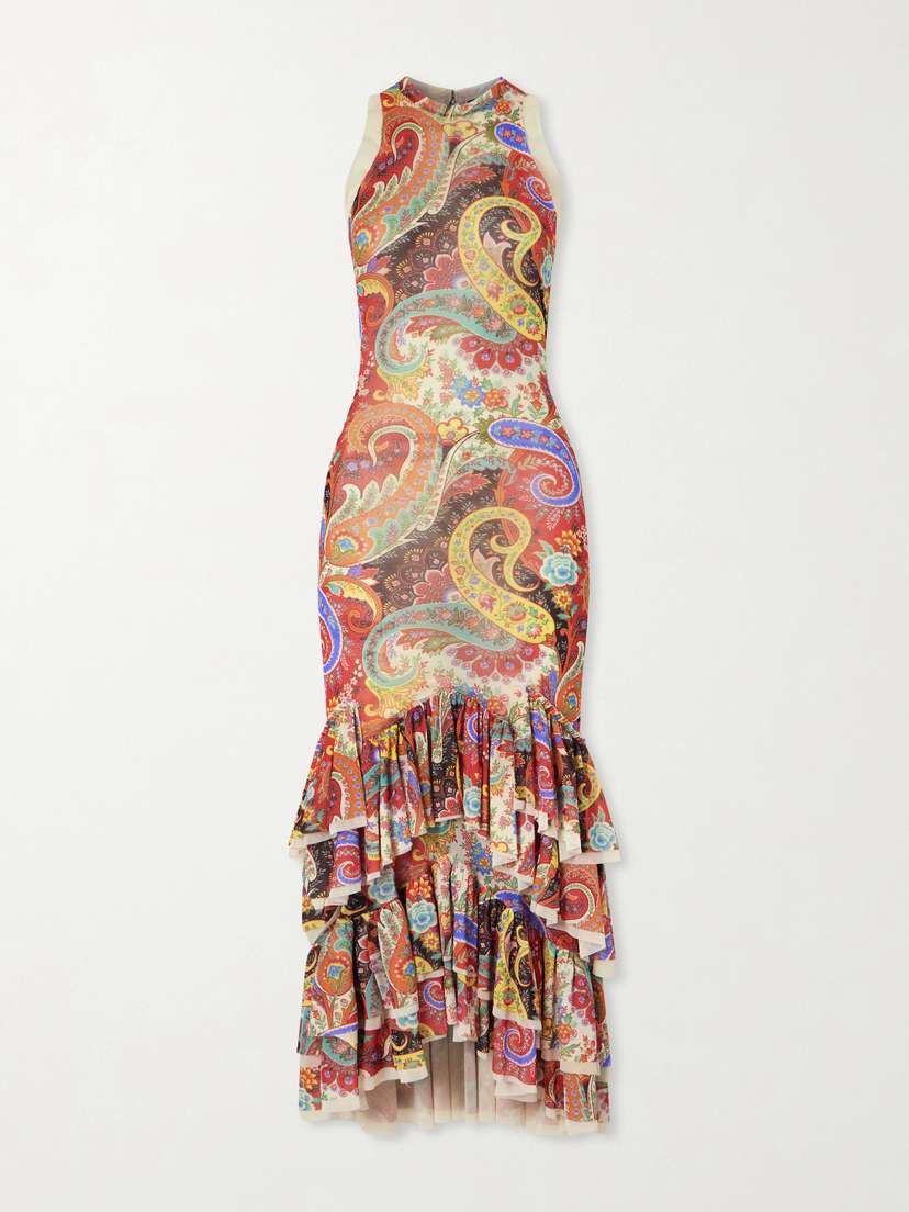 Etro Ruffled Paisley-print Chiffon Midi Dress