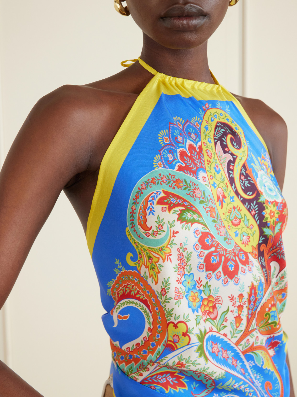 Paisley-Print Silk-Twill Halterneck Top