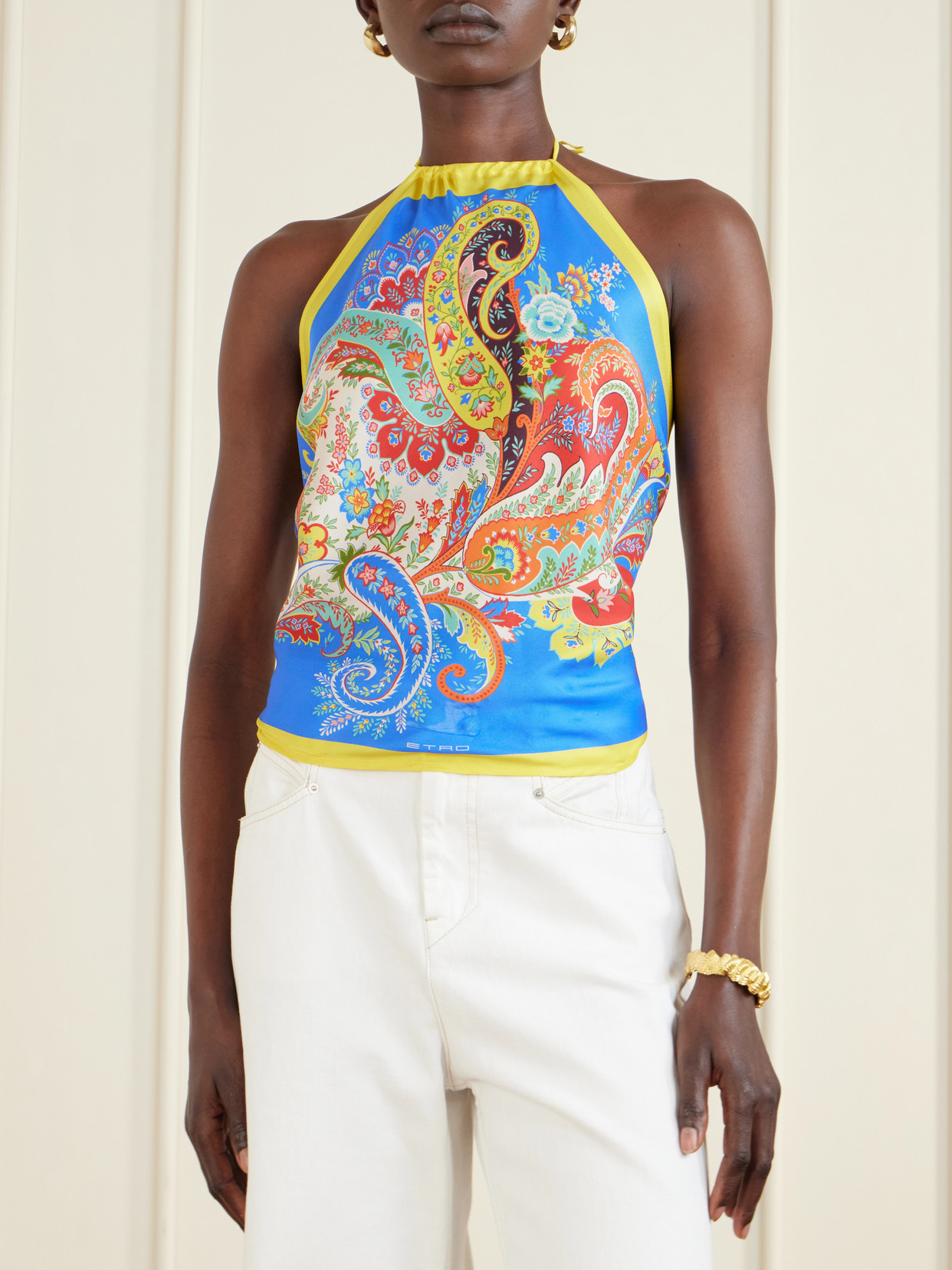 Paisley-Print Silk-Twill Halterneck Top