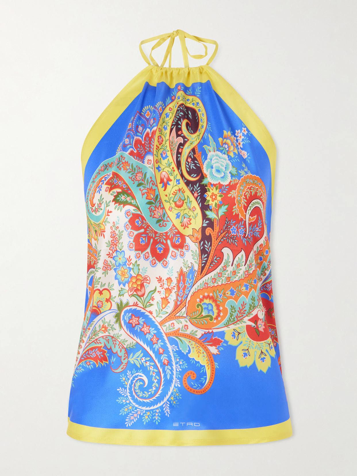 Etro Paisley-print Silk-twill Halterneck Top In Blue