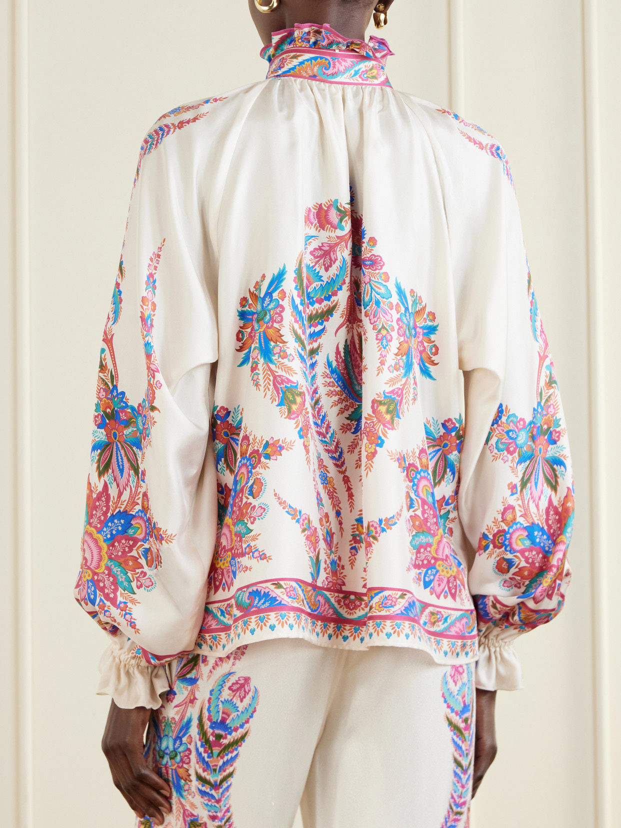 Pussy-Bow Paisley-Print Blouse