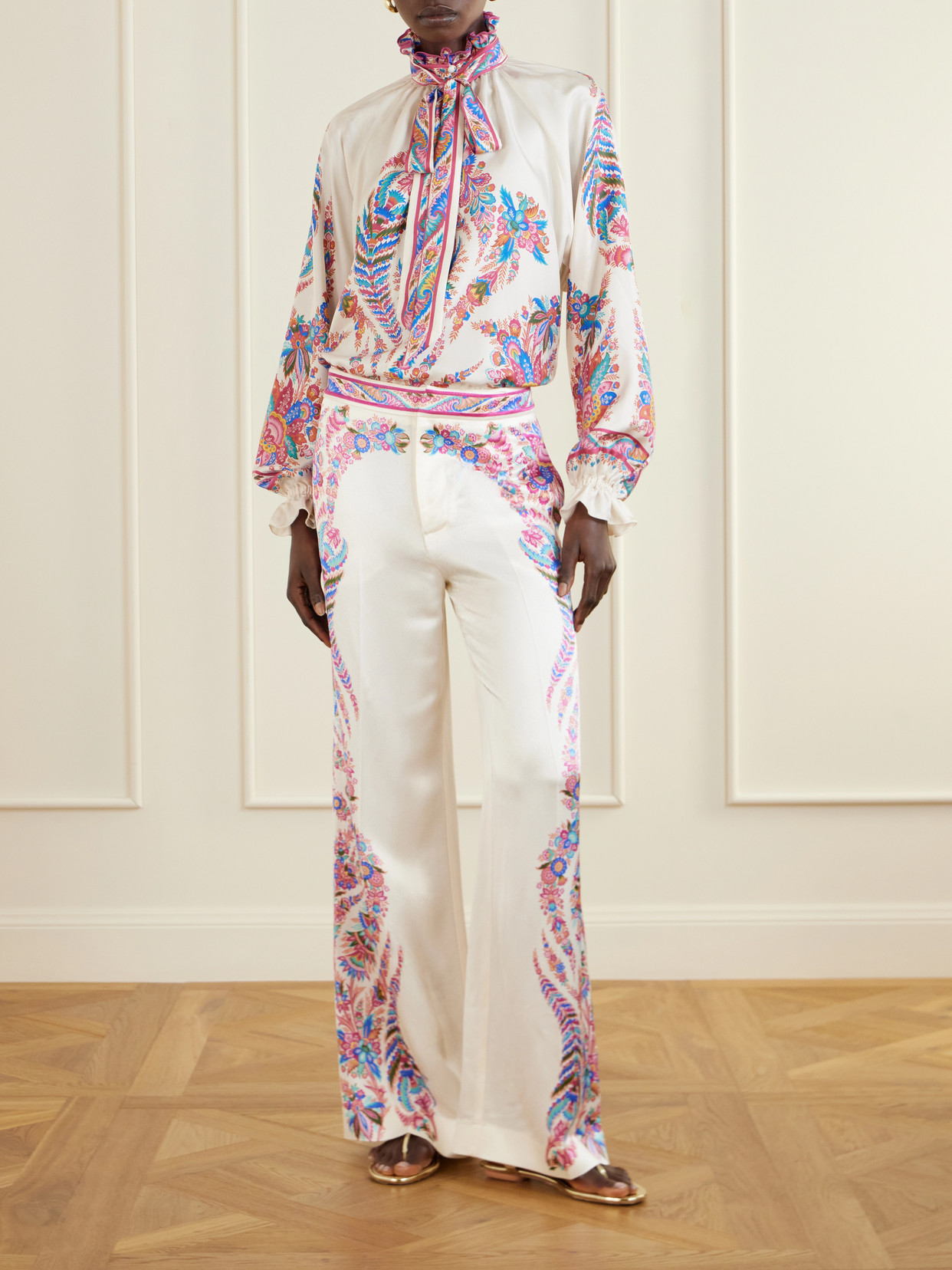 Pussy-Bow Paisley-Print Blouse