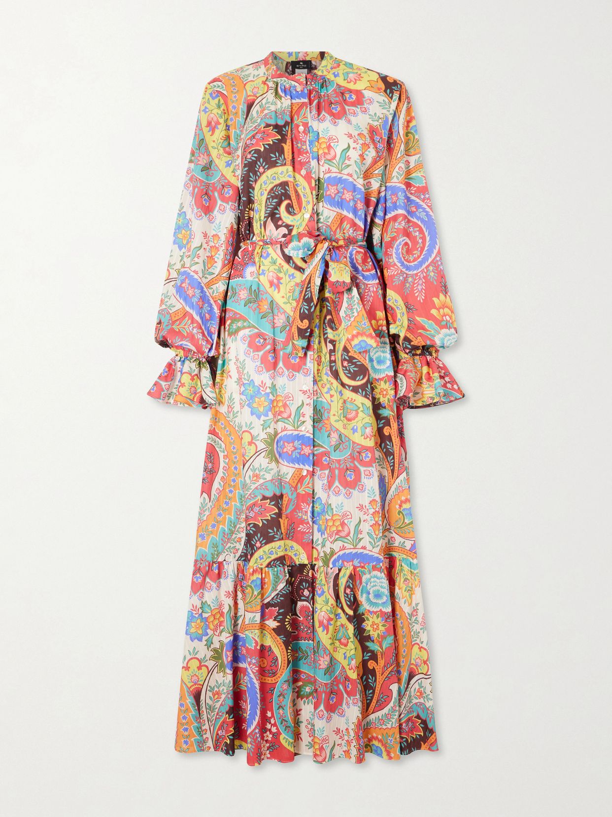 Belted paisley-print cotton-voile maxi shirt dress
