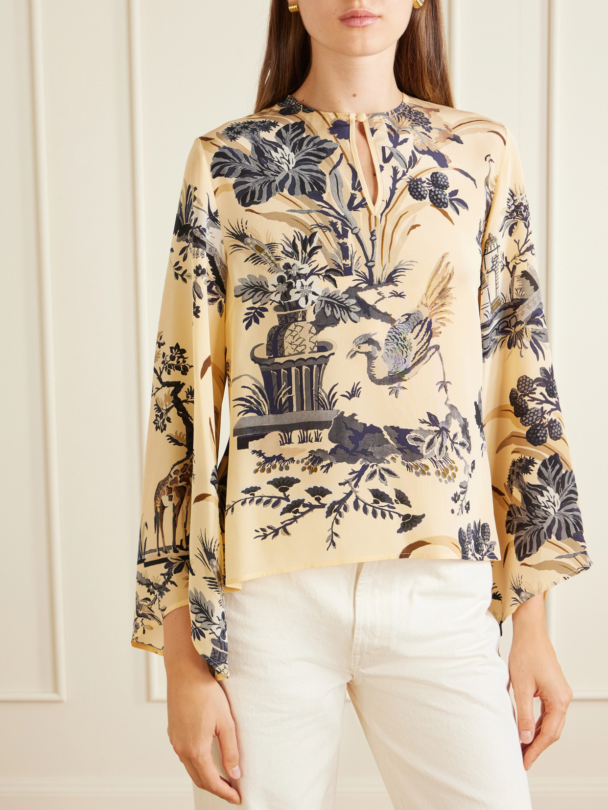 Floral-Printed Silk Crepe De Chine Blouse