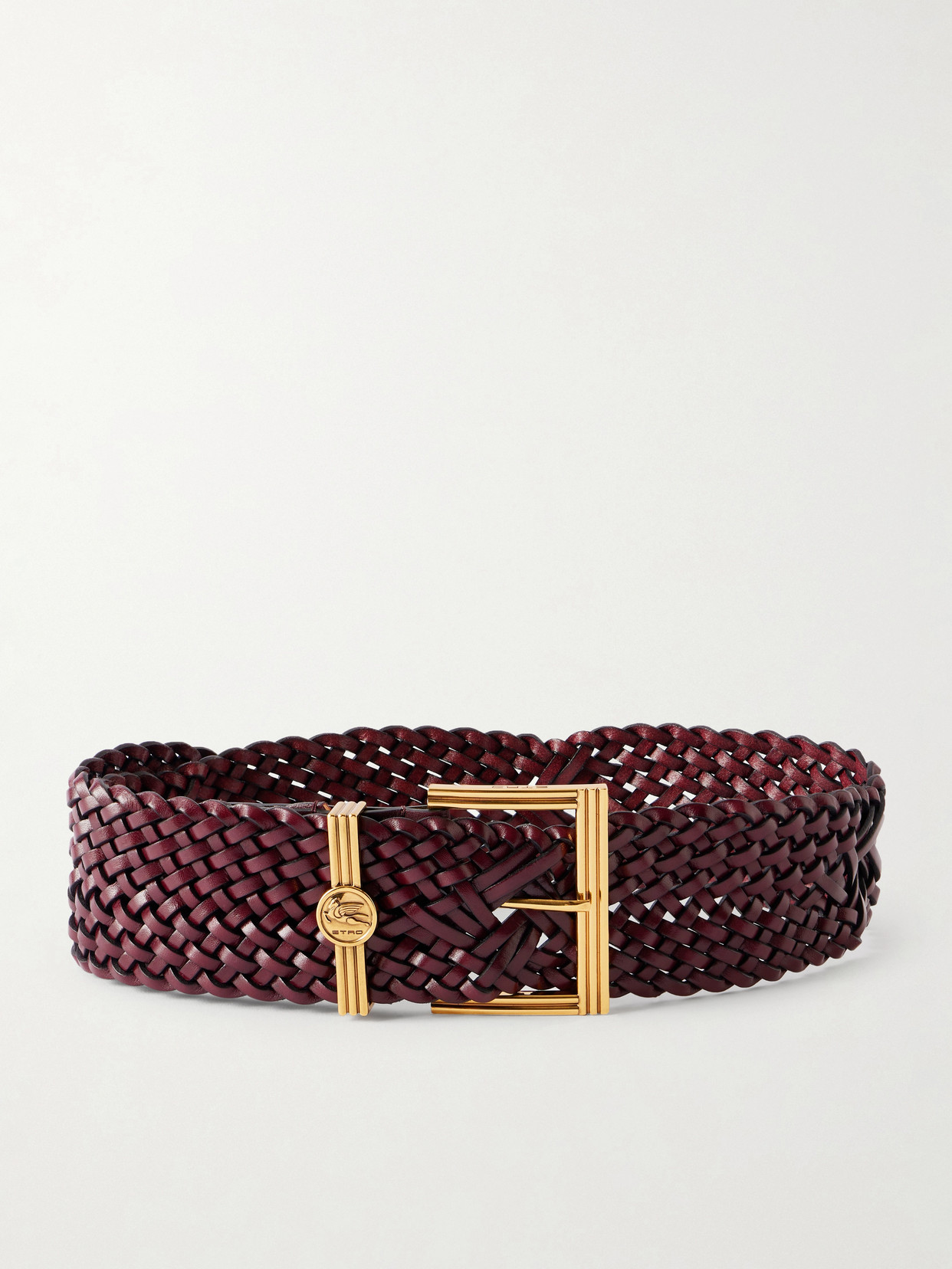 Etro Pegaso Logo-embellished Woven Leather Belt In Brown