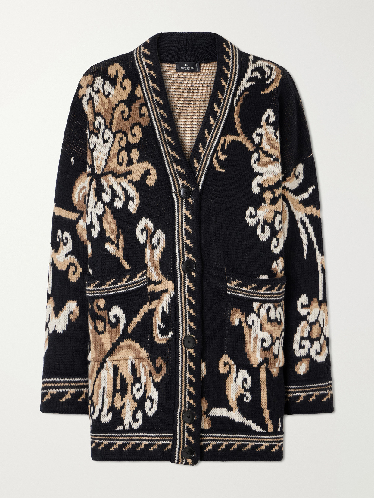 Etro Jacquard-knit Wool Cardigan In Black