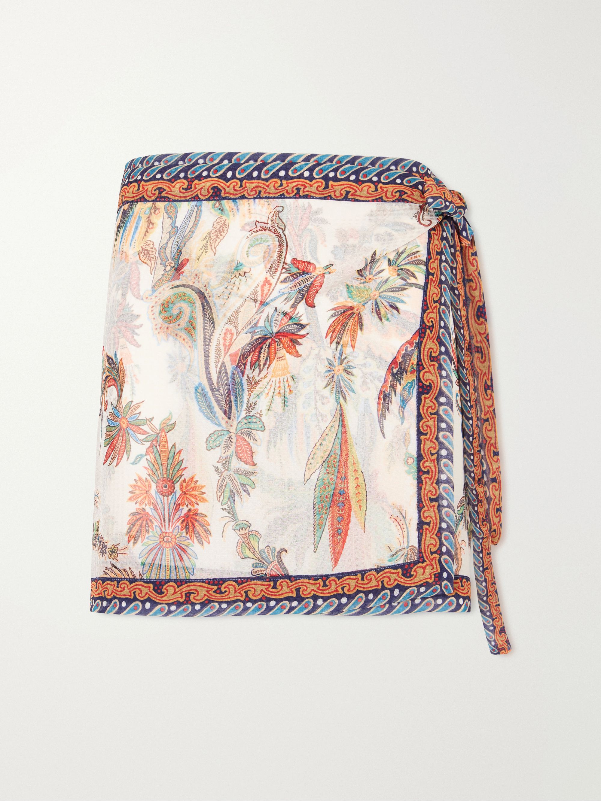 Printed voile mini wrap skirt - white - One Size