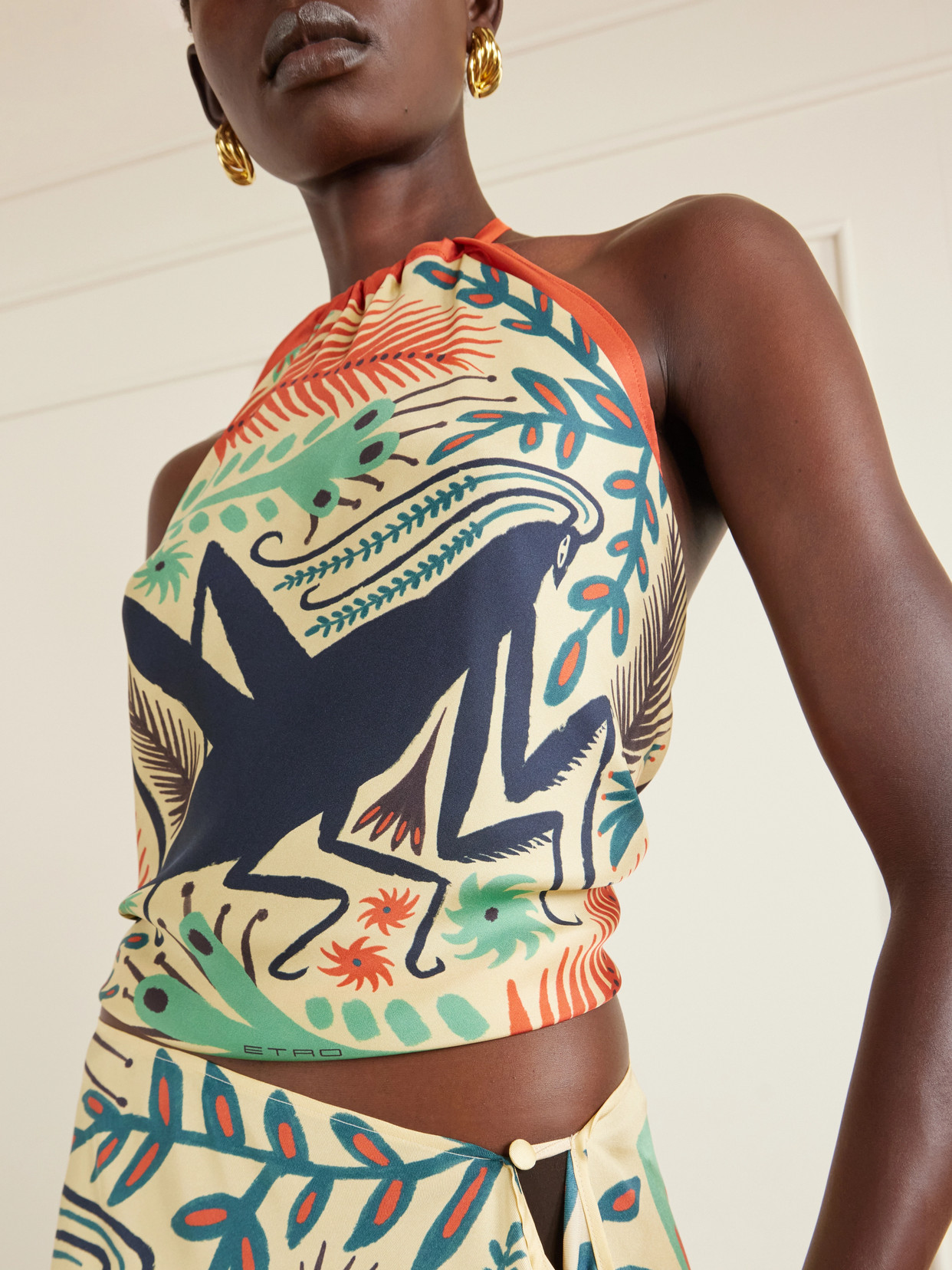 Triangle Floral-Print Silk-Twill Top