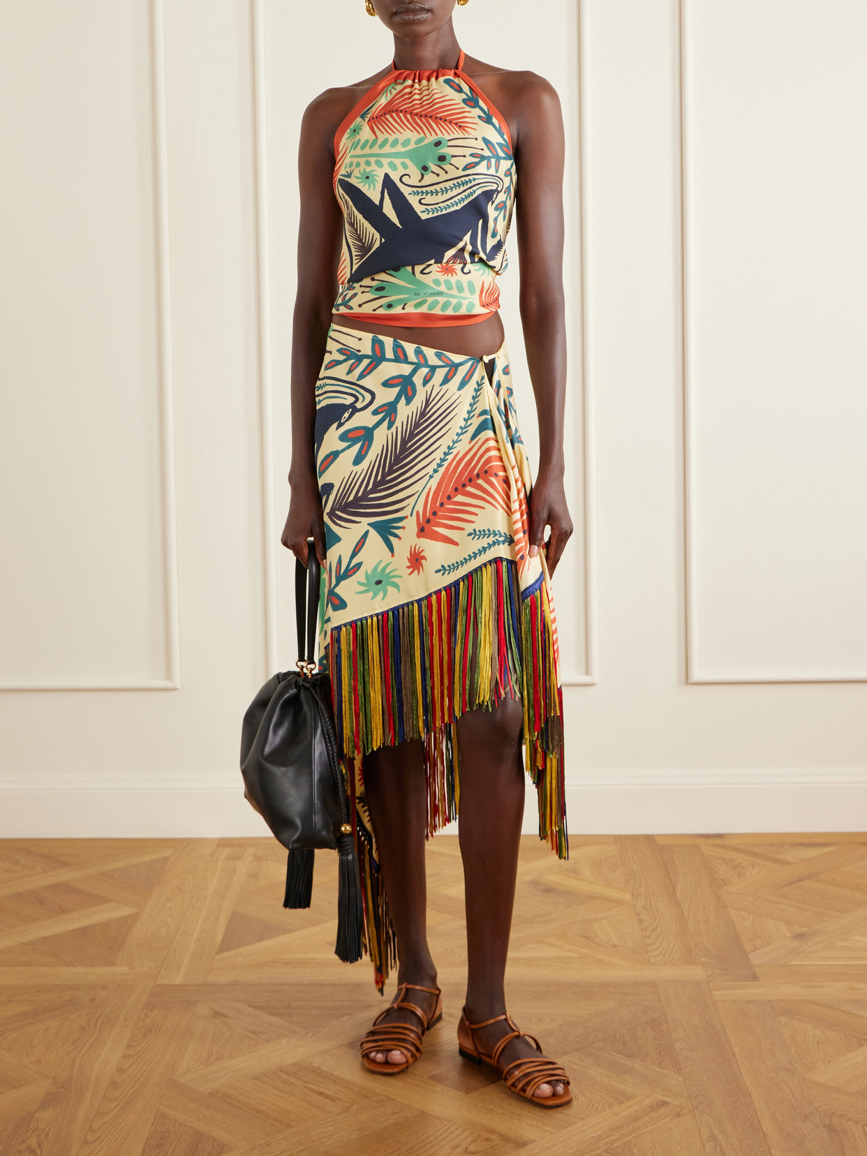 Triangle Floral-Print Silk-Twill Top