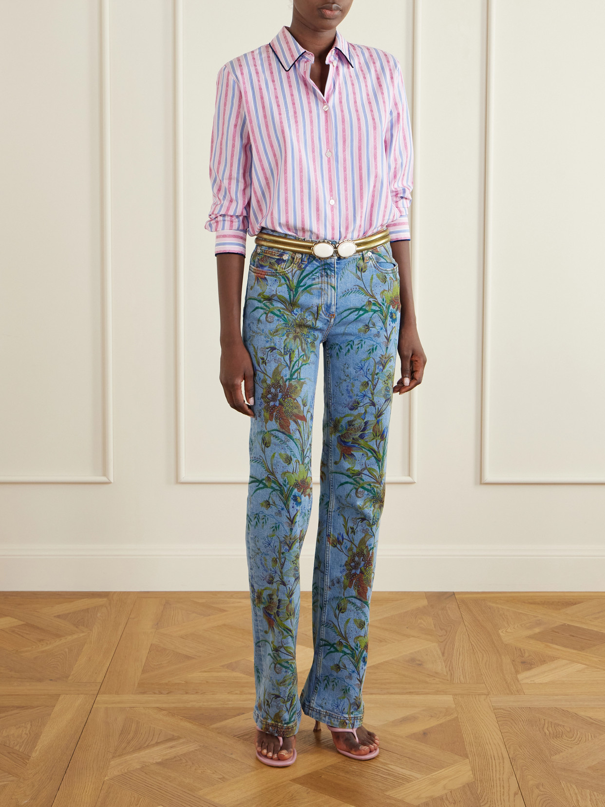 Floral-Print Straight-Leg Jeans