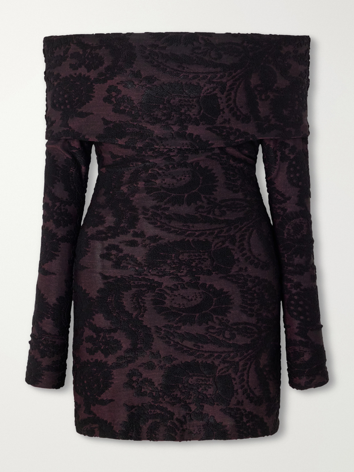 Etro Off-the-shoulder Paisley-jacquard Chenille-trimmed Jersey Top In Black
