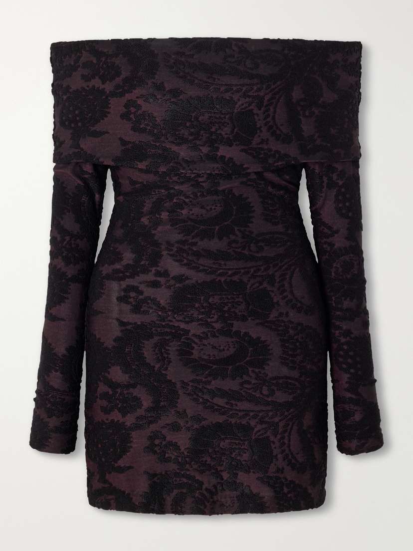 Etro Off-the-shoulder Paisley-jacquard Chenille-trimmed Jersey Top