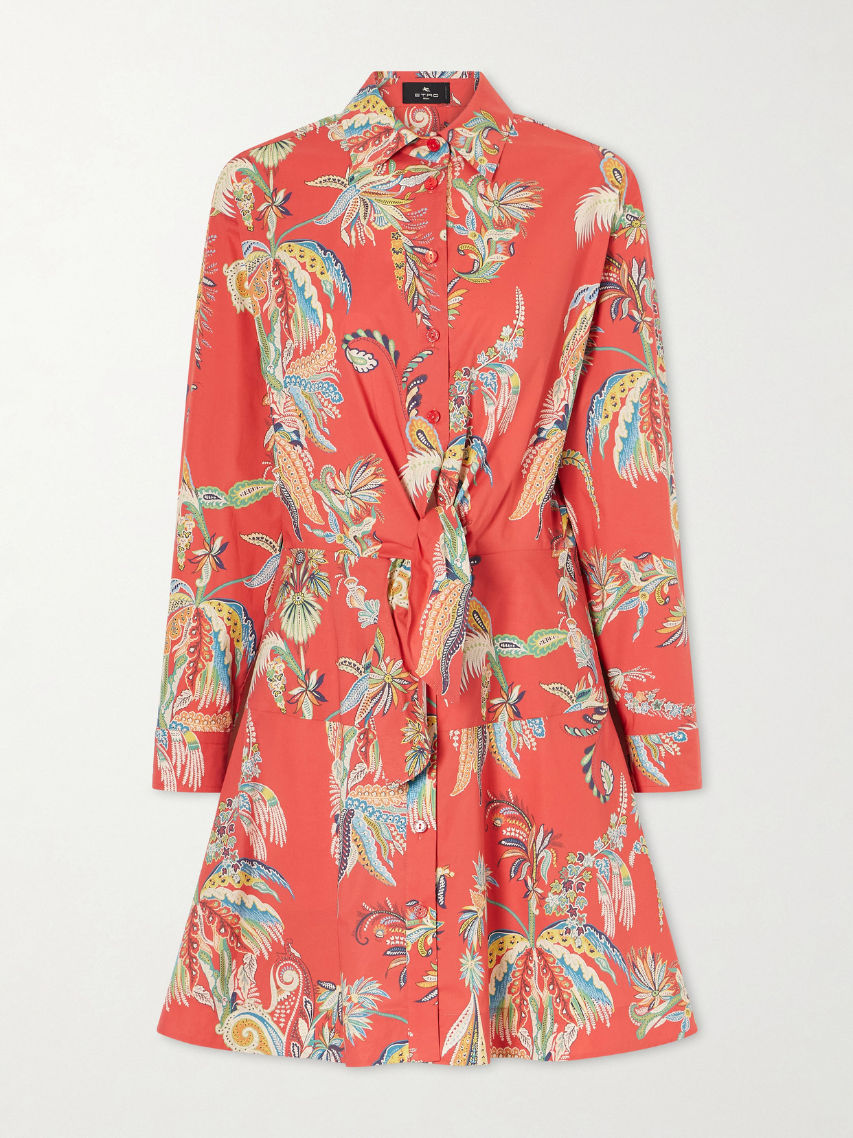 Etro Knotted Printed Cotton-blend Mini Dress In Black