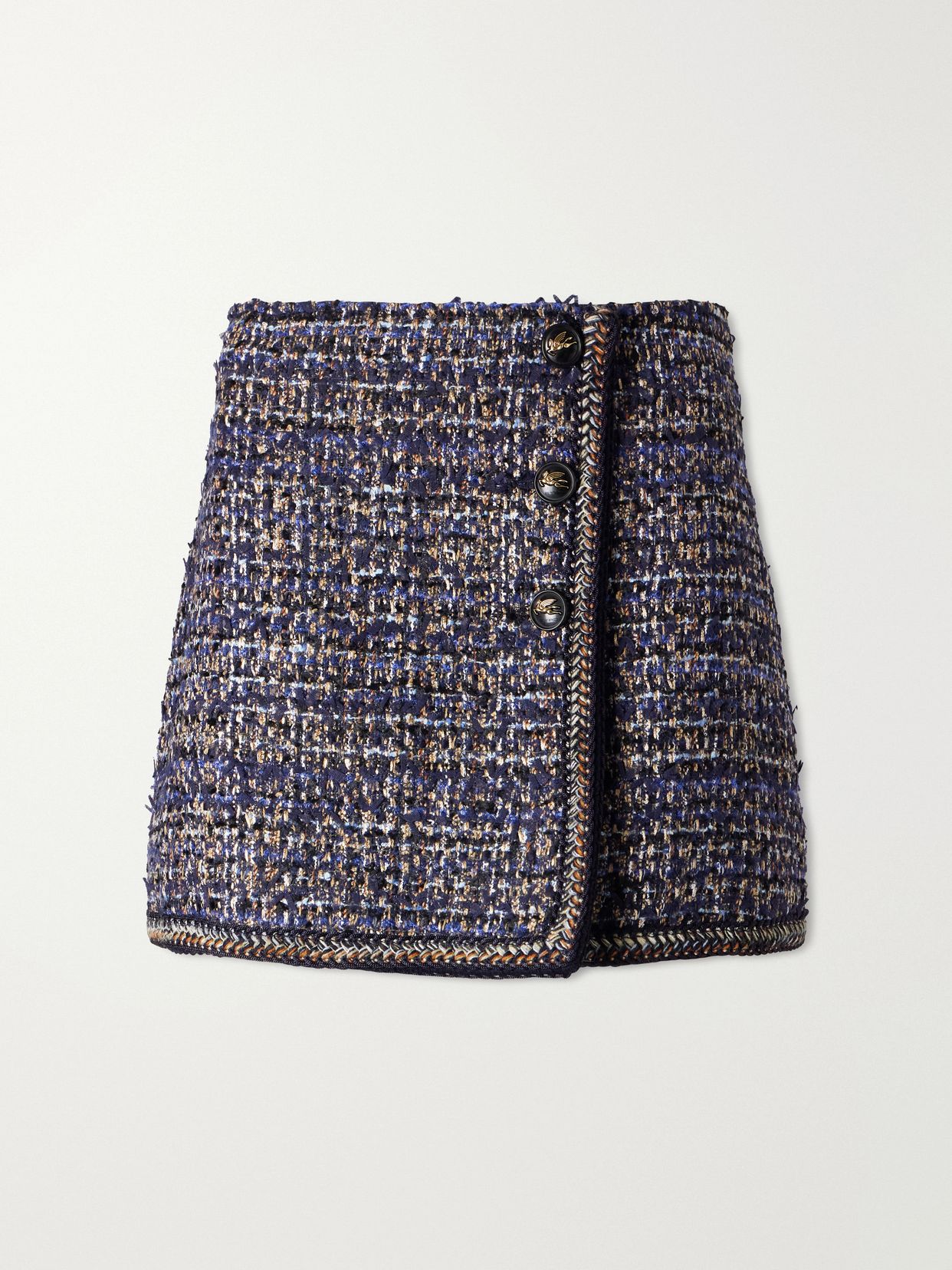 wrap button tweed mini skirt