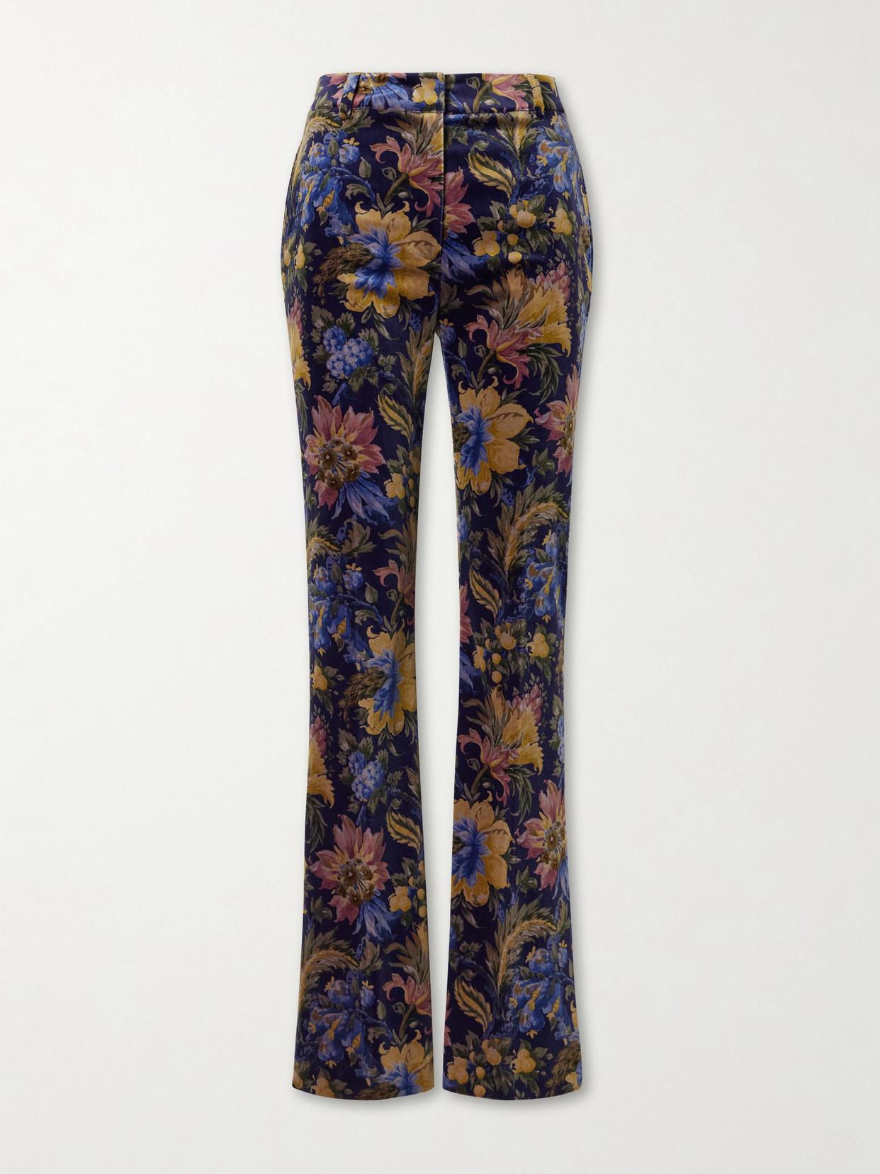 Etro Printed Cotton-blend Velvet Flared Pants In Blue