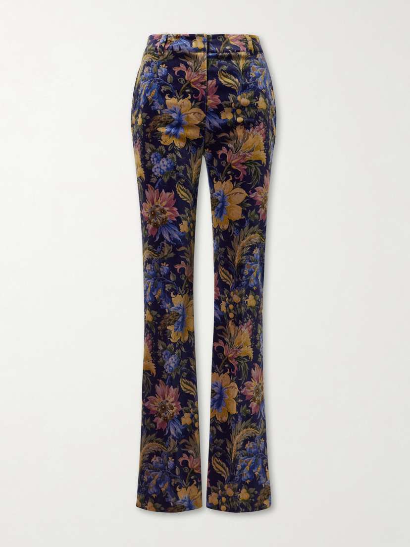 Etro Printed Cotton-blend Velvet Flared Pants